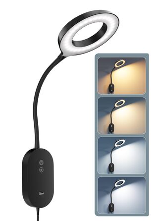 Світлодіодна настільна лампа для читання з USB, 10W, 4 режими кольору, димування, функція автовимкнення, чорна