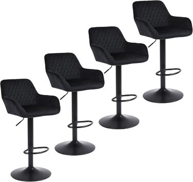 Ralex Velvet Bar Stools 2-Pack - Adjustable Swivel Bar Chairs with Backrest & Armrests for Kitchen, Bar & Counter - Black