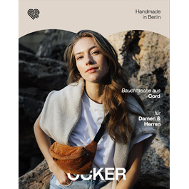 Чоловіча та жіноча поясна сумка PP-Berlin з корду, ручної роботи, веганська, 3 відділення, виготовлена в Німеччині, для повсякденного використання та відпочинку, можна носити як через плече (Окре)