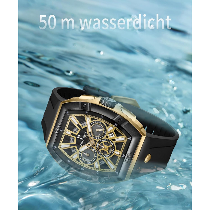 Чоловічий годинник-хронограф на кварцовому механізмі з японським годинниковим механізмом, 5ATM, корпус з нержавіючої сталі, тонка форма корпусу, силіконовий ремінець, золотий колір