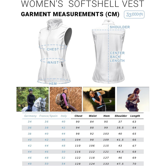 Легка жіноча софтшеллова жилетка 33,000ft: водонепроникна, вітрозахисна, для бігу, гольфу, туризму, біла
