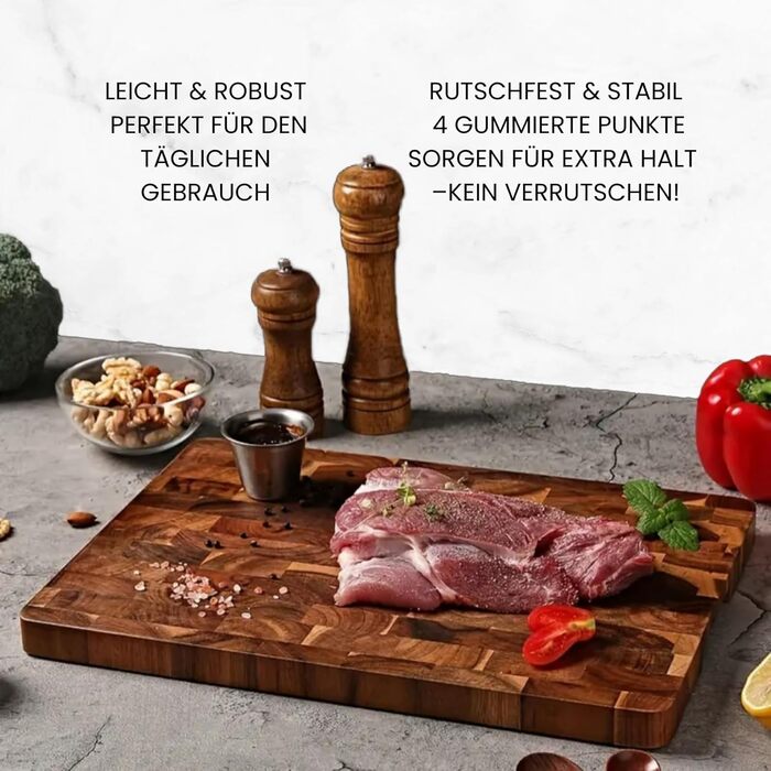 Messerglück® Premium Cutting Board made of solid Acacia wood - Antibacterial wood & dishwasher-safe - Ideal kitchen board for hobby and professional chefs - 36 x 24 x 2.5 cm