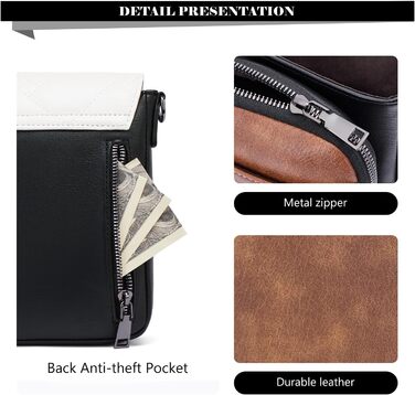 Сумка-органайзер на шию MUIIKOLA для телефону з RFID-захистом, велика місткість, екошкіра, гаманець, широка лямка, чорно-коричнево-біла