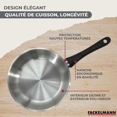 Набір сковорідок Fackelmann 9441450, 3 шт. (20, 24, 28 см), нержавіюча сталь 18/8, для всіх плит, Induktion, PFAS-free, сірий колір