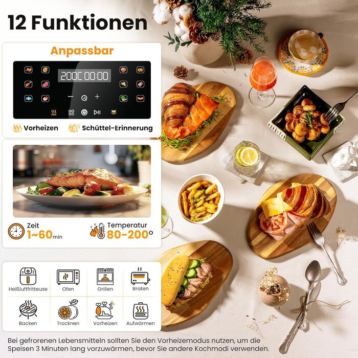 G12 Ultra 8.5L Air Fryer XL with Window - 1785W Electric Air Fryer with LED Touchscreen, 12 Functions, Dishwasher-Safe Baskets
