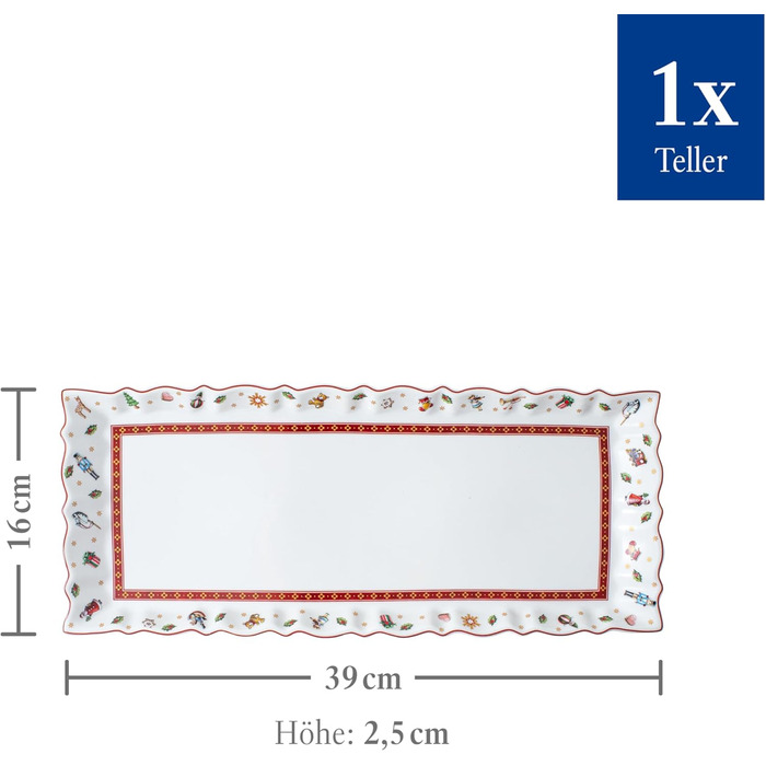 Преміальна прямокутна сервірувальна тарілка Villeroy & Boch Toy's Delight для кексу, штолена та різдвяних солодощів, порцеляна, новорічний декор