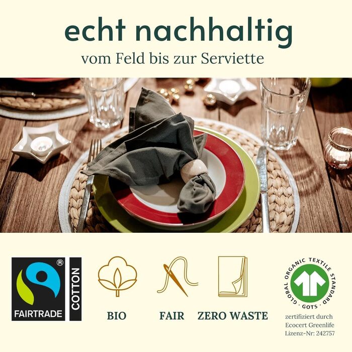 BewusstGrün I 12 Fair & Sustainable Cloth Napkins + Folding Instructions | 100% Organic Cotton | 45x45 cm Gray
