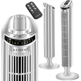 Турбо вентилятор KESSER® з пультом керування | 90° кут осциляції | 3 швидкості | 90 см | Таймер | Turbo функція | Стовпчастий вентилятор | Сріблястий колір