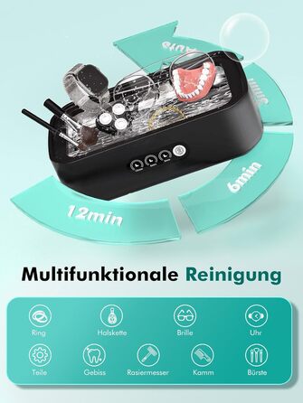 Ультразвукова мийка для ювелірних виробів та окулярів, 650 мл, 48 кГц, глибоке очищення 360°, чорний колір