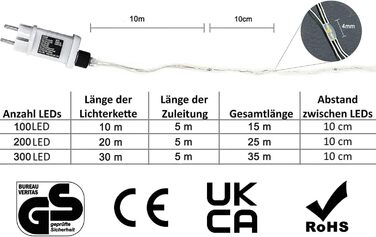 Гірлянда світлодіодна Gresonic 200/300 LED, мікро-сріблястий дріт, для декору інтер'єру та екстер'єру, тепле біле світло, 8 режимів