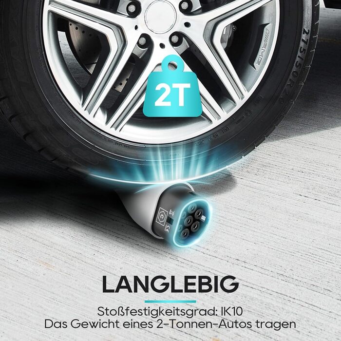 Портативний зарядний пристрій для електромобіля Type 2 (Schuko) 3.68kW, 6-16A, LCD, 5м, IP65, 16A, 22kW, CCS2, IEC 62196-2