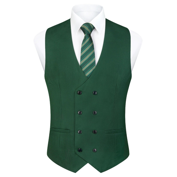 Чоловіча жилетка Enision з двома рядами ґудзиків, V-подібний виріз, Slim Fit, для костюма, повсякденного та ділового стилю (M, Зелений)