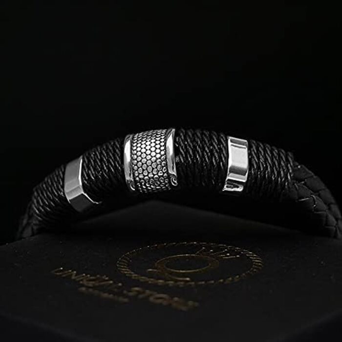 Чоловічий шкіряний браслет UNIQAL 'Premium Style' з нержавіючої сталі, сріблястого кольору, 23 см | Безкоштовна подарункова коробка