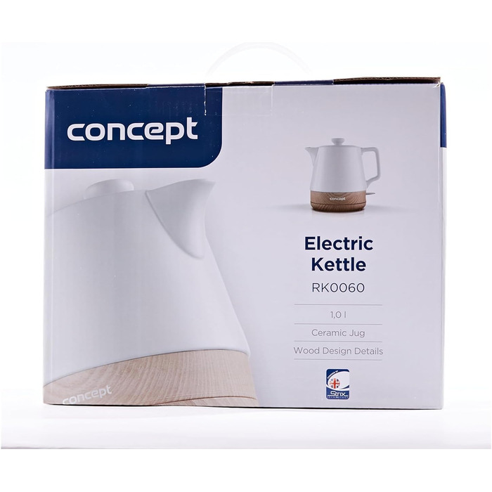 Електричний чайник CONCEPT RK0060, 1 л, білий. Керамічний, 1200 Вт, для дому