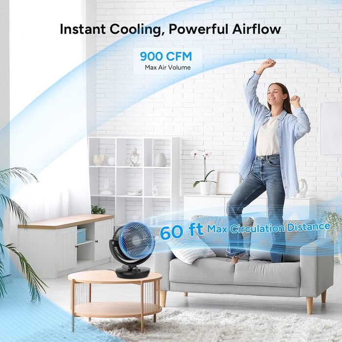 Вентилятор настільний DR.PREPARE, 25 дБ, тихий, ефективне охолодження, 3 швидкості, таймер 2-12 годин, осциляція 90°, 8 дюймів