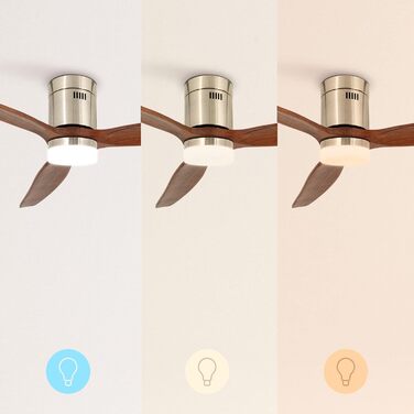 Вентилятор стельовий WINDCALM M/ з підсвічуванням, ABS, Нікель, з імітацією темного дерева, з Wi-Fi та пультом ДУ, тихий, 40W, Ø132cm, таймер (до 4 год), літній/зимовий режим, з підсвічуванням