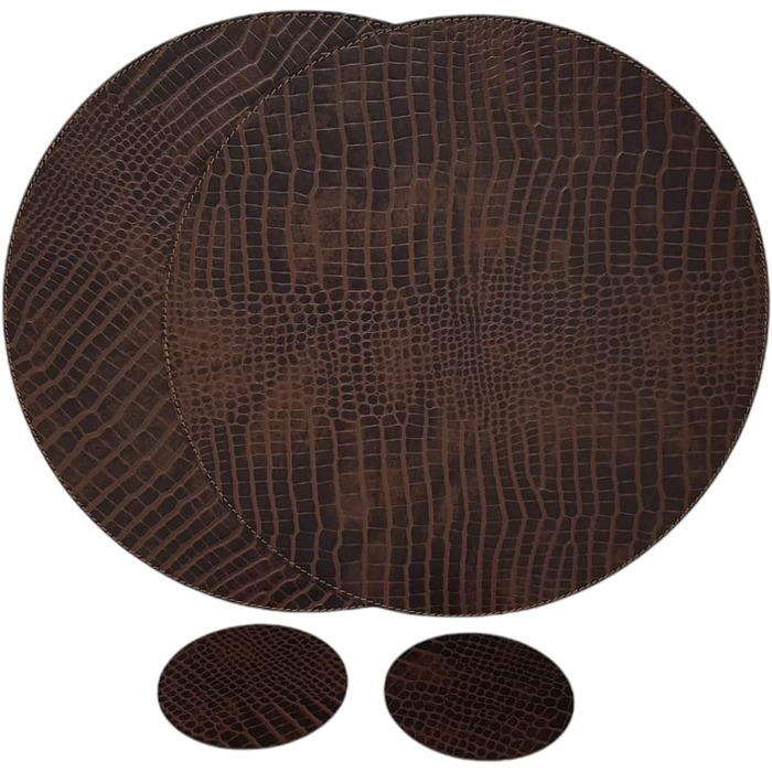 Nikalaz Placemats and Coasters made from Recycled Leather, Table Sets, 2 Pieces Table Mats, Placemats 33 cm (Crocodile Embossing)