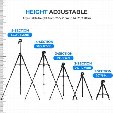 Штатив AMBITFUL 157.5 см, чорний, професійний, алюмінієвий, знімний, для фото- та відеозйомки (камера, DSLR, смартфон, екшн-камера, телескоп)