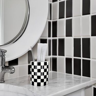 Bathroom Toothbrush Holder, Bathroom, Toothbrush Holder Set, Modern, Cute, Toothbrush and Toothpaste Holders for Bathroom, Countertop, Organizer, Black and White Plaid Decor (Black, 1 Piece, 1)