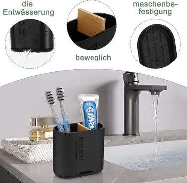 Тримач для електричної зубної щітки - органайзер для ванної кімнати, знімний, з отвором для стоку води, чорний, середній