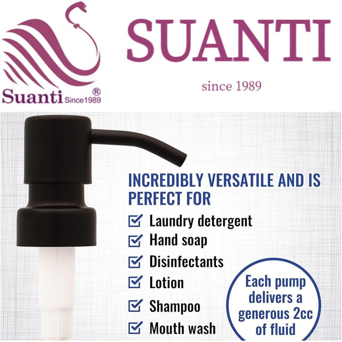 Дозатор для мила Suanti, 425 мл, з помпою з брашованого нікелю, наповнюваний, квадратний, декоративний, для мила для рук, миття посуду та лосьйонів, стиль мармур (чорна помпа - 2 шт.)