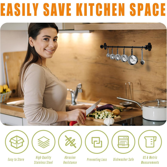 Набір мірних чашок та ложок з нержавіючої сталі FERRGIA (13 шт.) з лінійкою та ложками для кави – точний кухонний інструмент для випічки, приготування їжі, рідин та сухих інгредієнтів. Набір мірних чашок з нержавіючої сталі