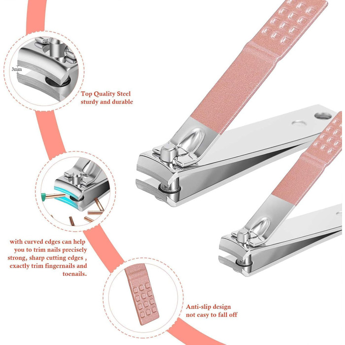 Набір для манікюру та педикюру 16 в 1: професійний набір для манікюру та педикюру з нігтьовими кусачками та ножицями, рожевий