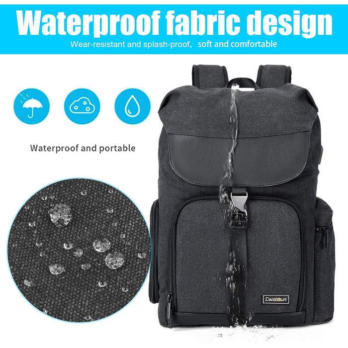 Сумка-рюкзак для камери Cwatcun: професійна, водонепроникна, для Canon, Nikon, Sony, Pentax, з відділенням для ноутбука 15.6