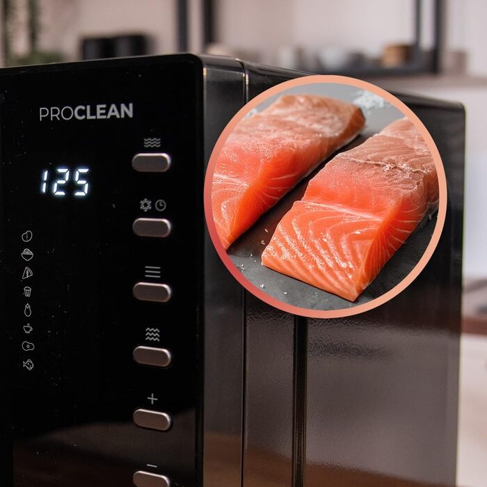 Мікрохвильова піч Cecotec Proclean 5130 з грилем, 23 л, 800/1000 Вт, рівномірне приготування, 5 рівнів потужності, функція розморожування, таймер 60 хв, діаметр обертового столу 285 мм
