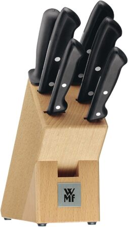 WMF Classic Line 7-Piece Knife Block Set with Knives - Stainless Steel Blades, Sharpening Steel, and Beechwood Block