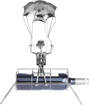 BRUBAKER Bottle Holder Parachutist - Metal Wine Bottle Holder Parachute Jump - Sculpture with Gift Card - Silver