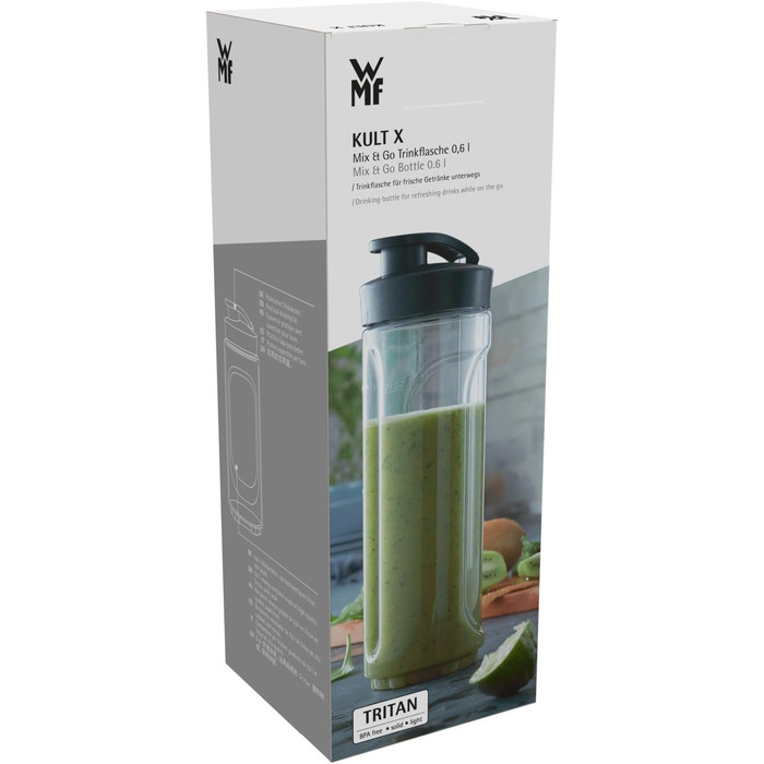 Електричний блендер Kult X Mix & Go Mini - компактний шейкер з пляшкою 600мл, срібно-чорний, 300 Вт