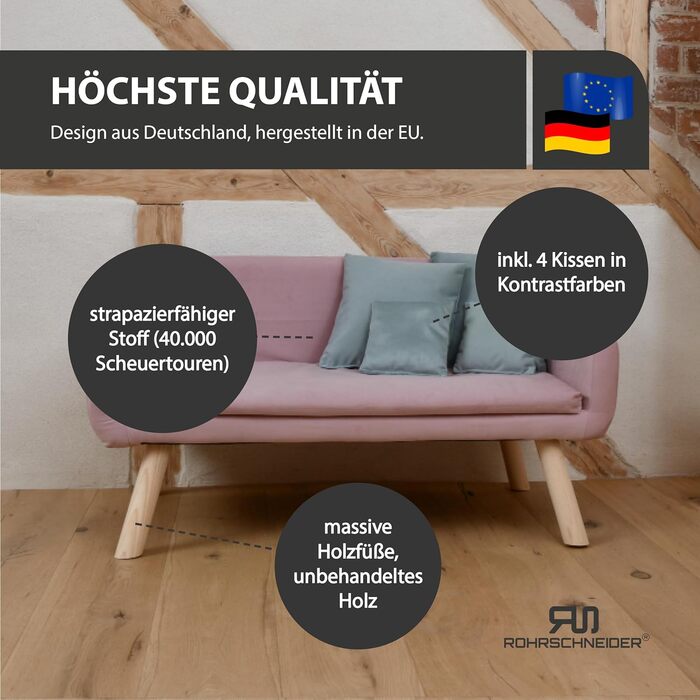 Диванчик для собак Chicago | Водостійкий лежак для собак маленьких та середніх порід | Макс. вага 50 кг | З міцної деревини | Виготовлено в ЄС | Розміри: 103x57x50 см | Сумка для відходів (рожева)