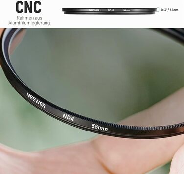 Набір ND-фільтрів NEEWER 55мм (ND2, ND4, ND8, ND16) для DSLR камер Canon, Nikon, Sony, Panasonic — світлофільтри з аксесуарами та чохлом