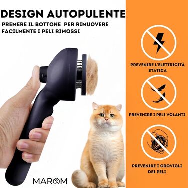 Парова щітка для котів та собак MAROM, самоочисна, для короткої та довгої шерсті, чорна