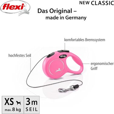 Рулетка для собак Flexi Classic S, 5 м, чорна, до 12 кг (XS: 5 м, до 8 кг)