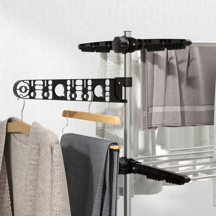 HOMCOM Clothes Drying Rack with Wheels, Clothes Dryer Tower, Stand Dryer with Folding Wing, Clothes Rack for Indoor, Outdoor, Steel 142 x 55 x 172 cm, Black | Aosom
