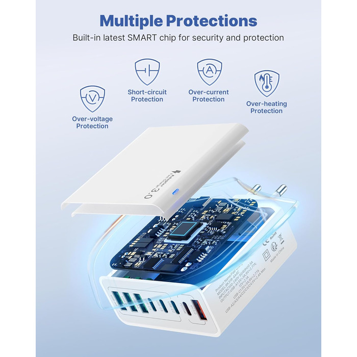 Мережевий адаптер USB 6 портів 33W з QC 3.0, білий (2 шт.) - для iPhone, iPad, Android