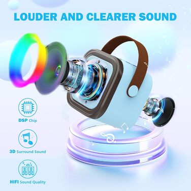 Портативна караоке-машина для дітей та дорослих з 2 бездротовими мікрофонами. Караоке-система з мікрофонами, блакитна. Подарунок для дівчаток віком 4-12 років.