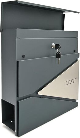 Поштова скринька Verda з газетницею, нержавіюча сталь, антрацит, 2 ключі - дизайнерська настінна скринька з прихованим замком