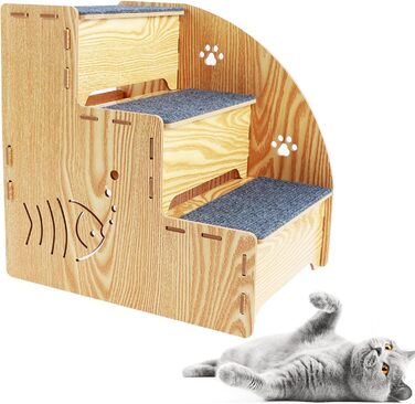 Сходинка для котів та собак з натурального дерева, 3 сходинки, 35 см, стабільна та неслизька