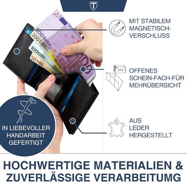 Чоловічий гаманець з відділенням для монет та RFID захистом, шкіряний, slim модель, 10 відділень для карток, чорний