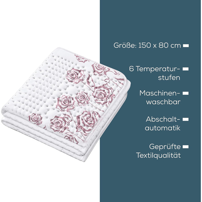 Електричне підігріваюче підвійне ковдро Beurer UB 90 Komfort з двома зонами нагріву, 9 температурних режимів, автовимкнення та Eco-Control, 150x80 см, можна прати в пральній машині