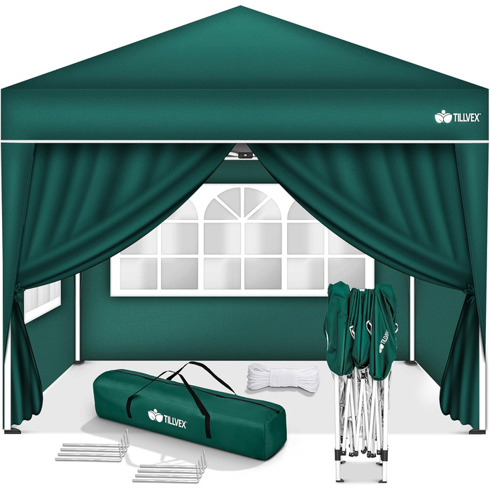Waterproof Gazebo | Pop-Up Folding Gazebo, Adjustable Height | Garden Tent with UV Protection 50+ | Party Tent with Bag for Garden (3x3m - with 4 Side Walls, Green)