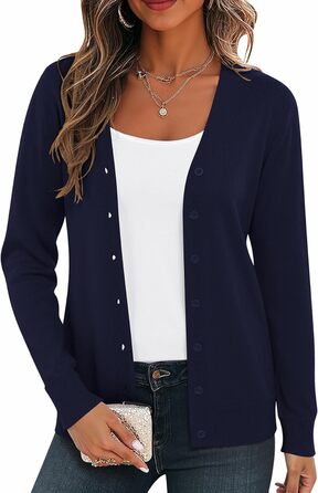 Жіноча легка в'язана жилетка з довгим рукавом, в'язаний пуловер з V-подібним вирізом, вінтажна класична жилетка з ґудзиками, темно-синього кольору XXL