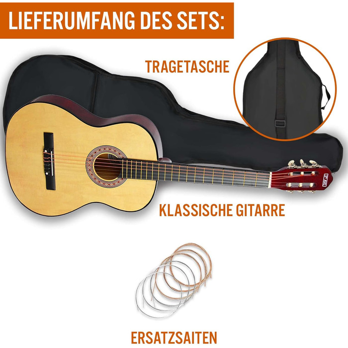 Класична гітара 3rd Avenue 4/4 з нейлоновими струнами, повний розмір, стартовий набір – блакитний (натуральний)