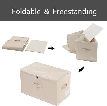 Amonseen 2 Large Foldable Fabric Storage Boxes with Zipper Lid for Queen/King Size Bedding, Winter Clothes in Bedroom Closet, Beige