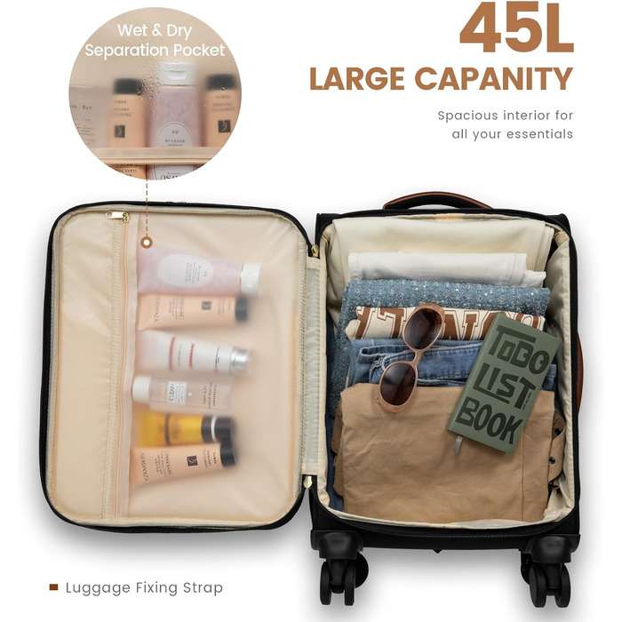 Сумка-рюкзак LOVEVOOK для жінок, 40L, ручна поклажа, для ноутбука, водонепроникна, для подорожей, бізнес, комплект ручної поклажі (20-дюймовий валіза, чорний, білий, коричневий)