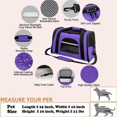 Транспортна сумка для котів та собак, розширювана, переноска для тварин, 43x28x25 см, фіолетовий колір