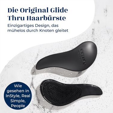 Crave Naturals Glide Thru - щітка для розплутування волосся для дітей та дорослих. Підходить для будь-якого типу волосся (сухе, вологе, кучеряве, пряме). Чорний колір